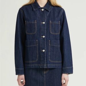 HANDSOM SELVEDGE DENIM JEAN WORK CHORE JACKET, INDIGO, Unisex Size Large